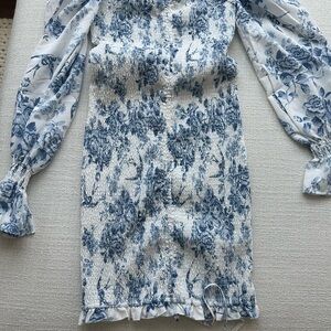 SHEIN Blue and White Off the Shoulder Sheath Dress Large